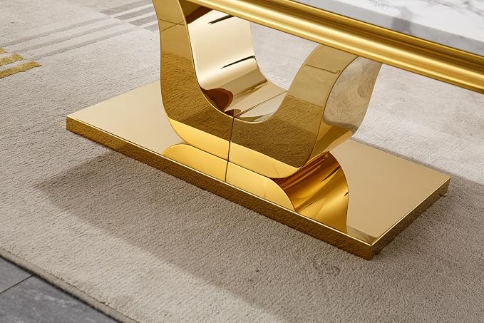 U Base - White & Gold Faux Marble Coffee Table