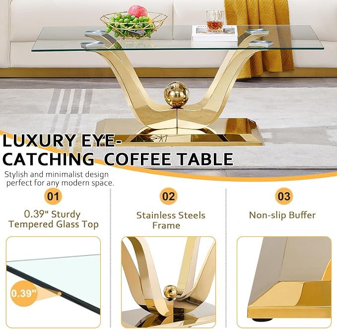 Gold-1 Coffee Table+1 End Table+1 Sofa Table