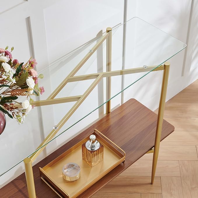 Clear Glass & Walnut Wood