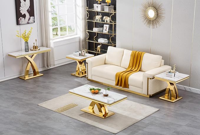 X-shape Base End Table - White & Gold