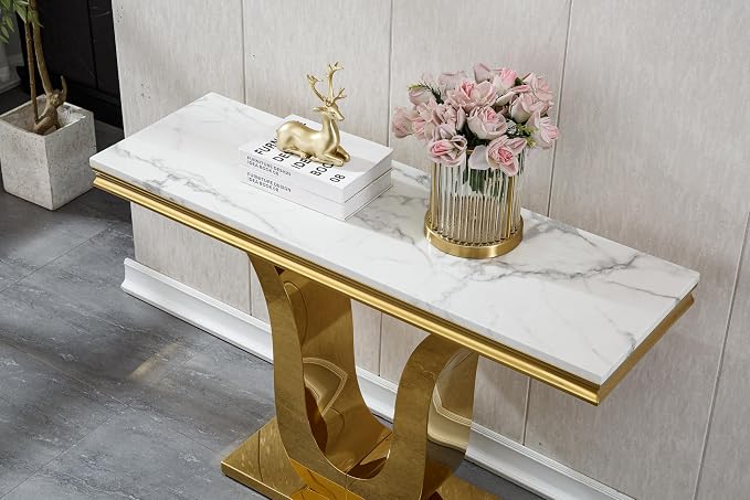 U Base - White & Gold Faux Marble Console Table