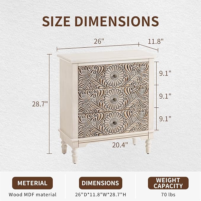 Wood Color-carved-3 Drawers