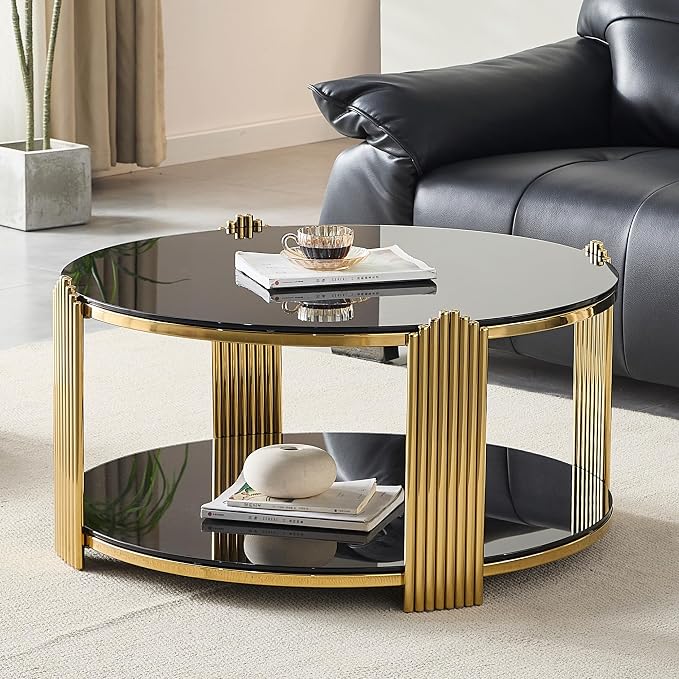 Black & Gold Round Coffee Table