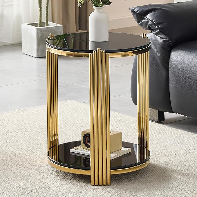 Black & Gold Round End Table