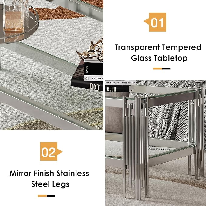 Coffee Table-clear & Silver