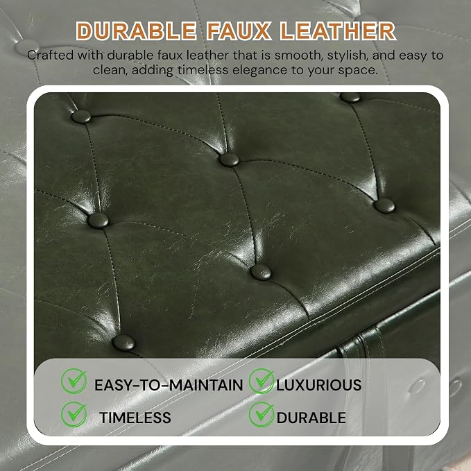 Olive Green Faux Leather Tufted 48''