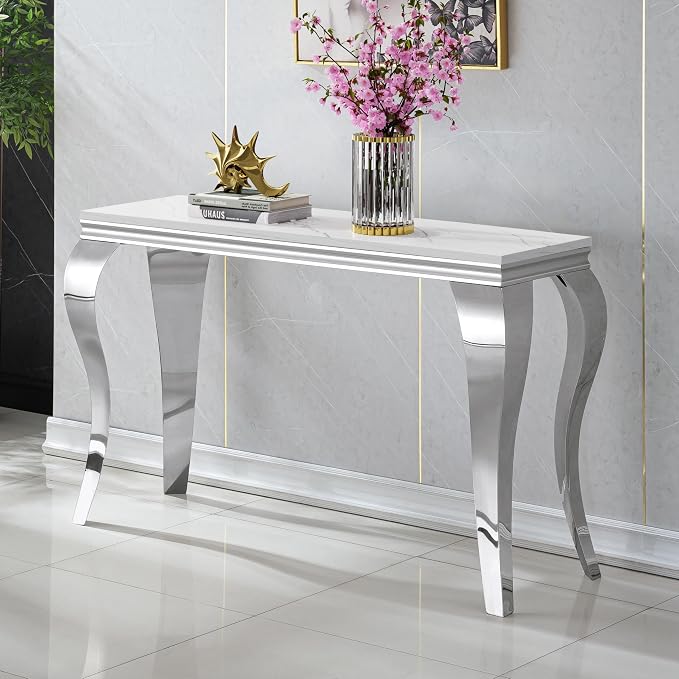 White Top & Silver Legs - Console Table