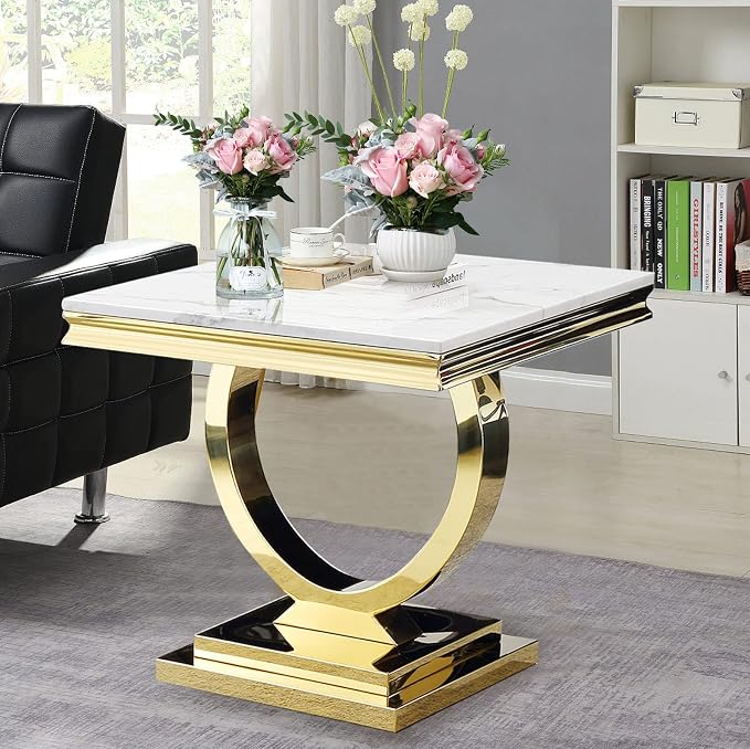 White Golden End Table