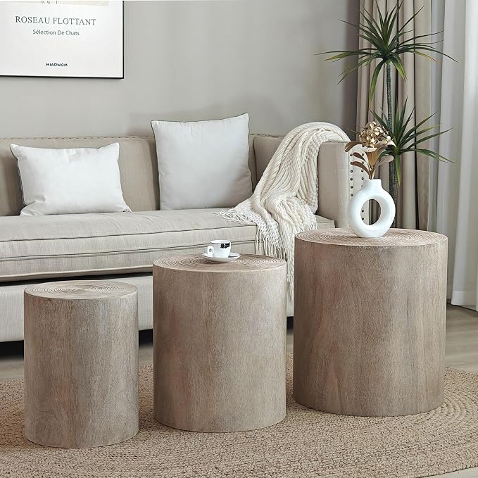 Set of 3-natural Wood