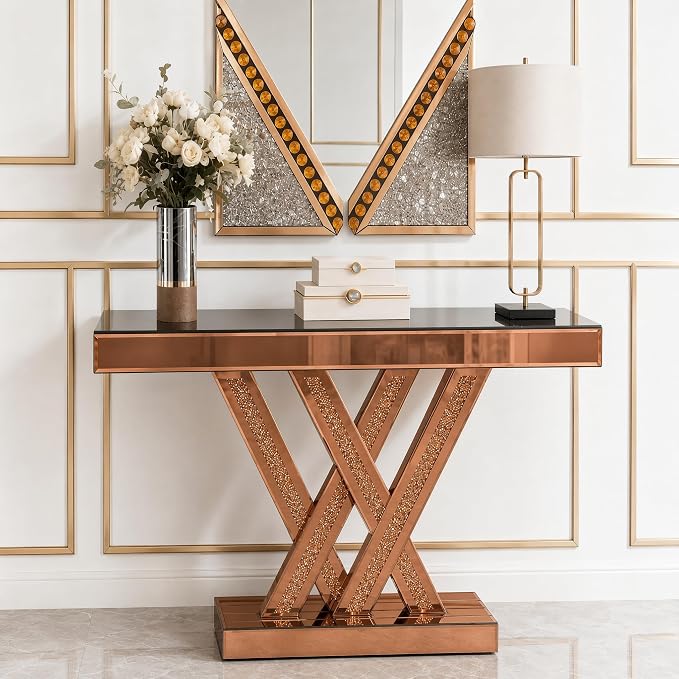 Brown Console Table and Mirror Set
