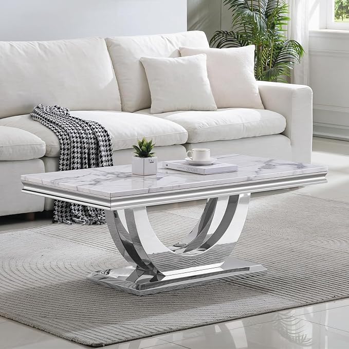 Coffee Table - White Silver Base