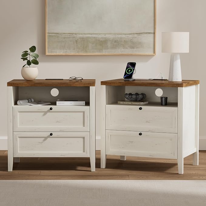 2 Drawers/Rustic White + Honey Brown