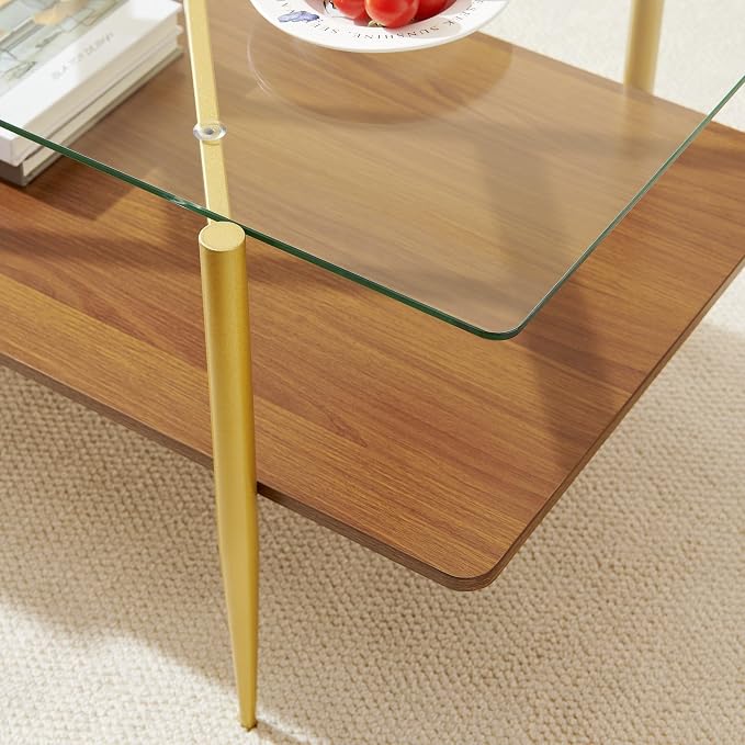 Clear Glass & Walnut Wood