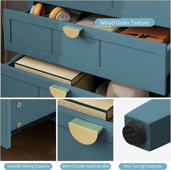 Blue 3 Drawer Cabinet, 2 Pcs