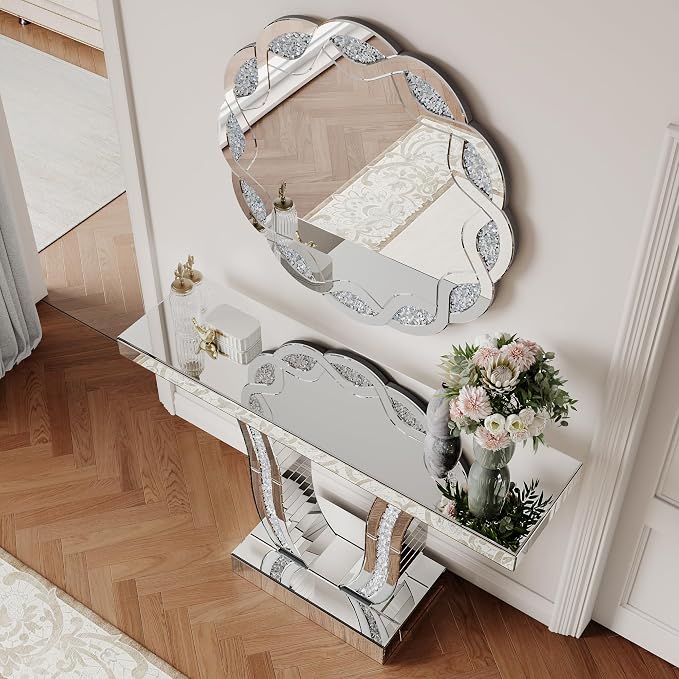 Silver Table+round Mirror