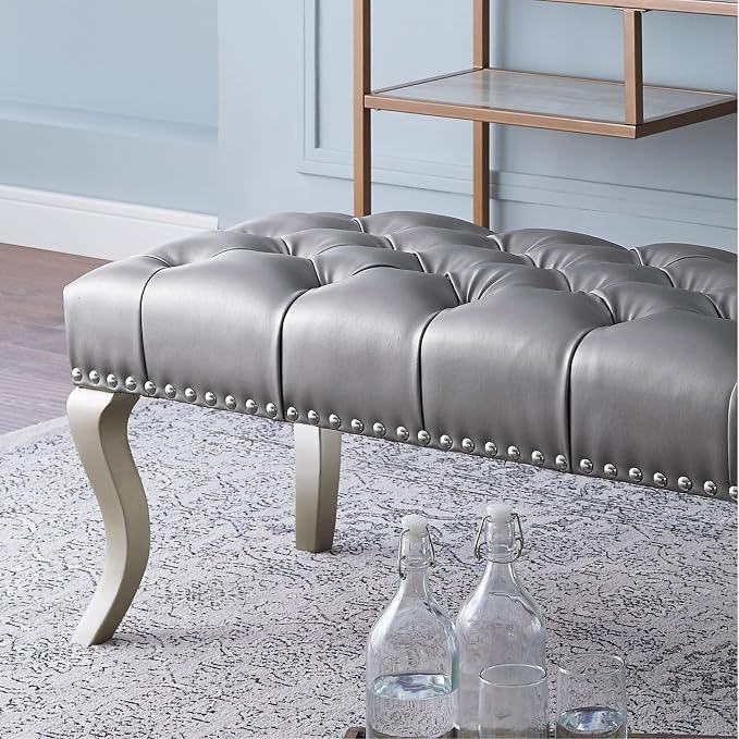 Silver Faux Leather Tufted 48''