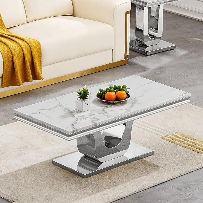 Coffee Table - White Silver Base