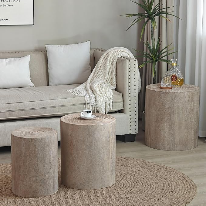 Set of 3-natural Wood