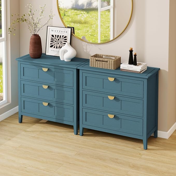 Blue 3 Drawer Cabinet, 2 Pcs
