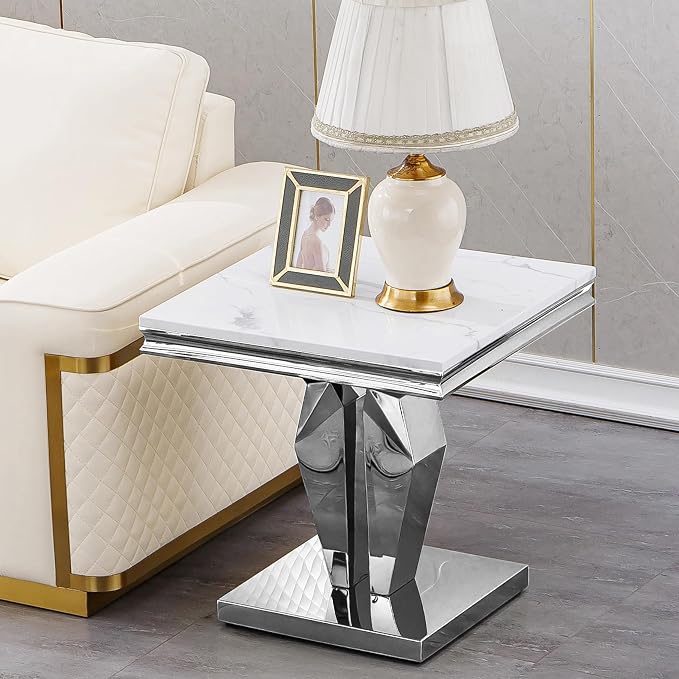White Silver End Table