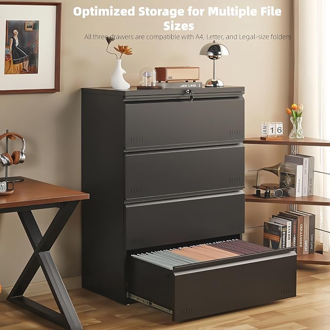Matte-black 4-drawer Lateral