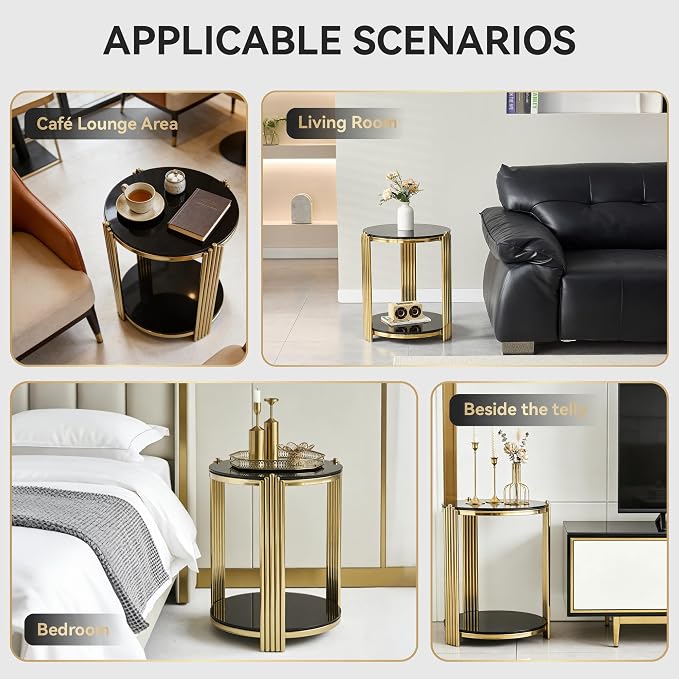 Black & Gold Round End Table