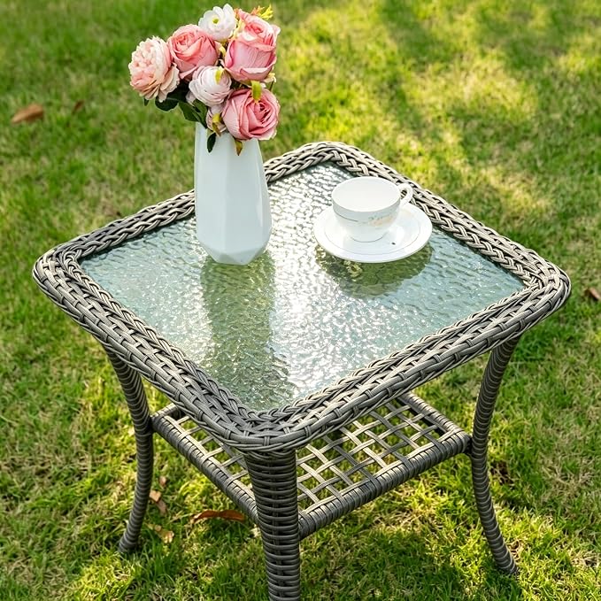 Gray Wicker/Glass Top