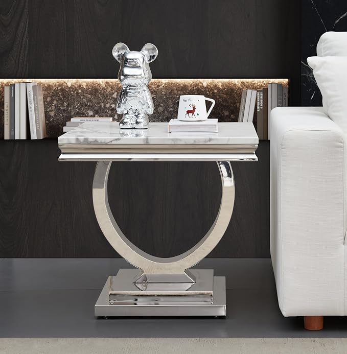 End Table,white&gold