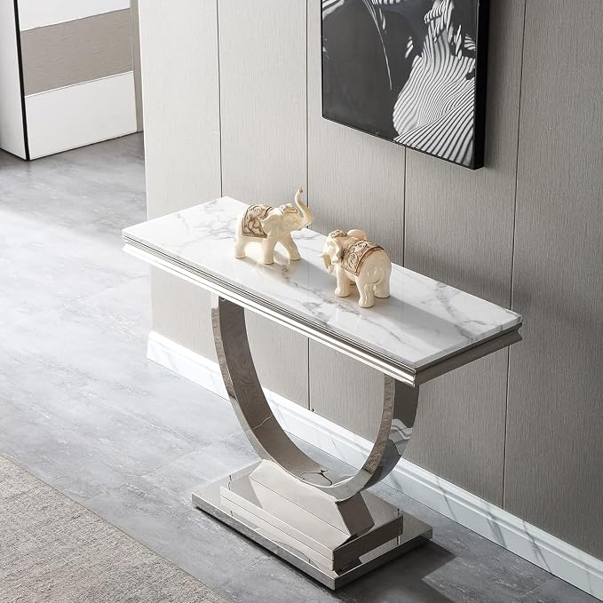 Console Table - White Silver Base