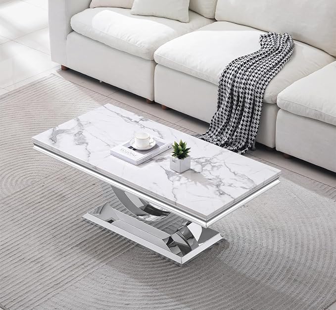Coffee Table - White Silver Base