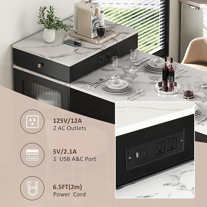 Black + Faux Marble Table + Particle Board+mdf