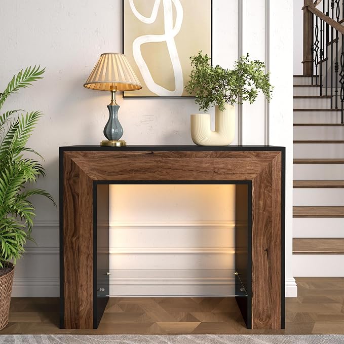 Black/ Walnut/Glass Shelf