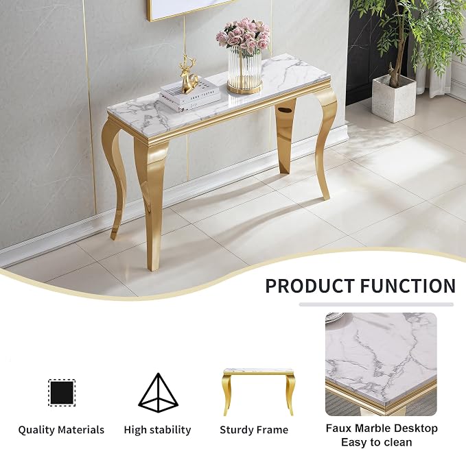 Console Table-gold White
