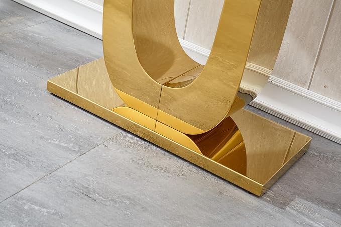 U Base - White & Gold Faux Marble Console Table