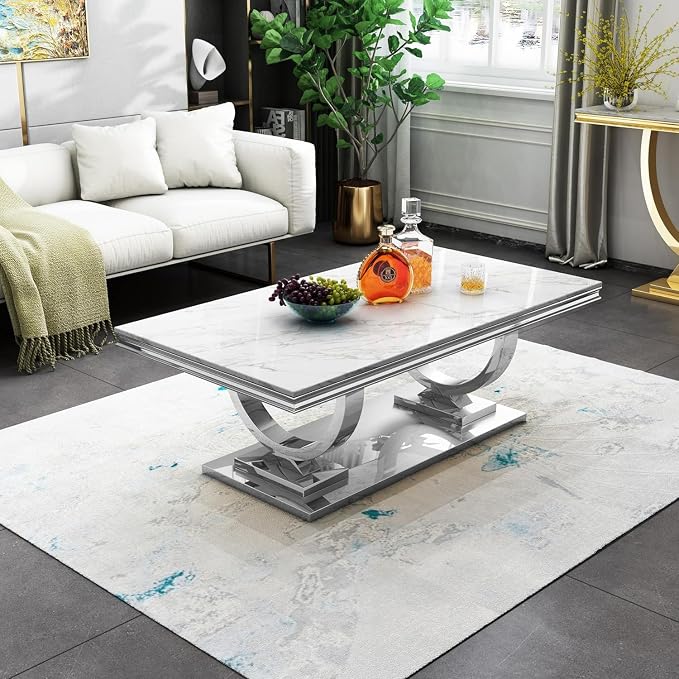 Coffee Table - White Silver Base