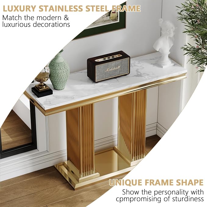White Golden Console Table