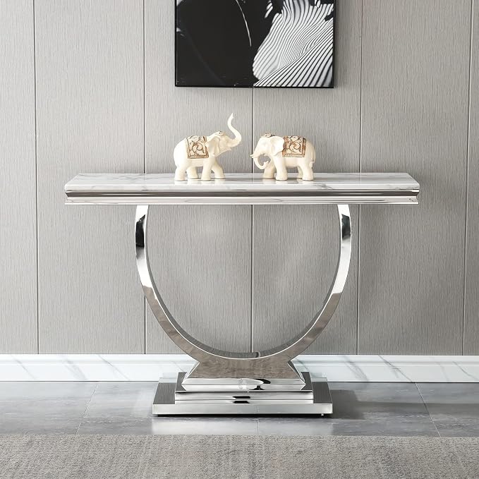 Console Table-white Top &Silver Base