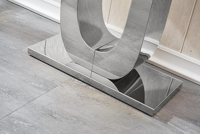 U Base - White & Silver Faux Marble Console Table