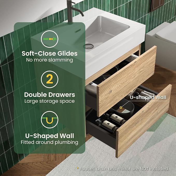 Rough Oak / White High-rim Sink