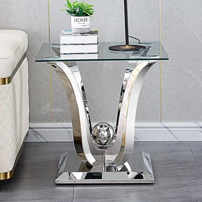Silver End Table - Floral Shape Base