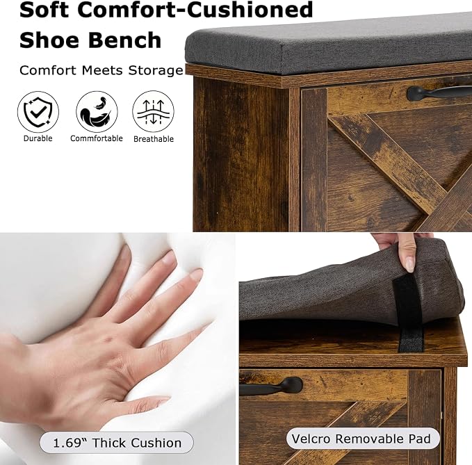 Brown With 2 Flip Drawers With Seat Cushion