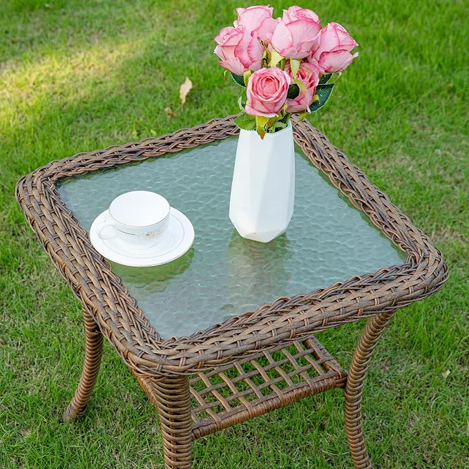 Brown Wicker/Glass Top