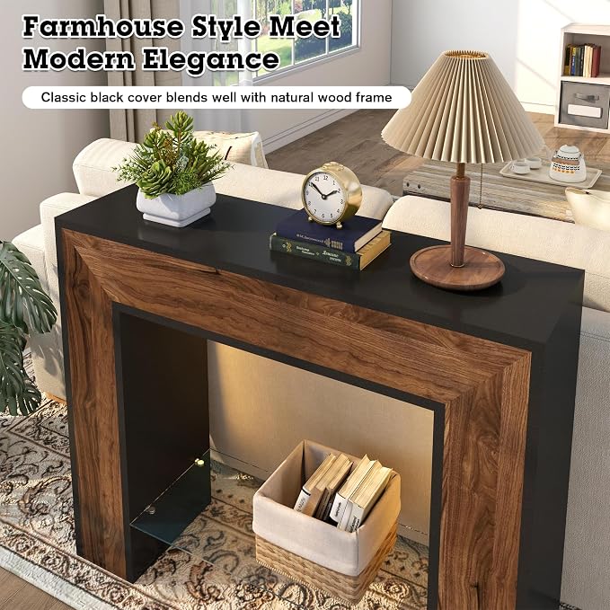 Black/ Walnut/Glass Shelf