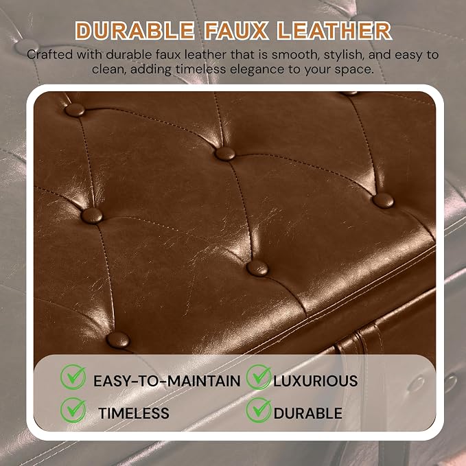 Light Brown Faux Leather Tufted 48''