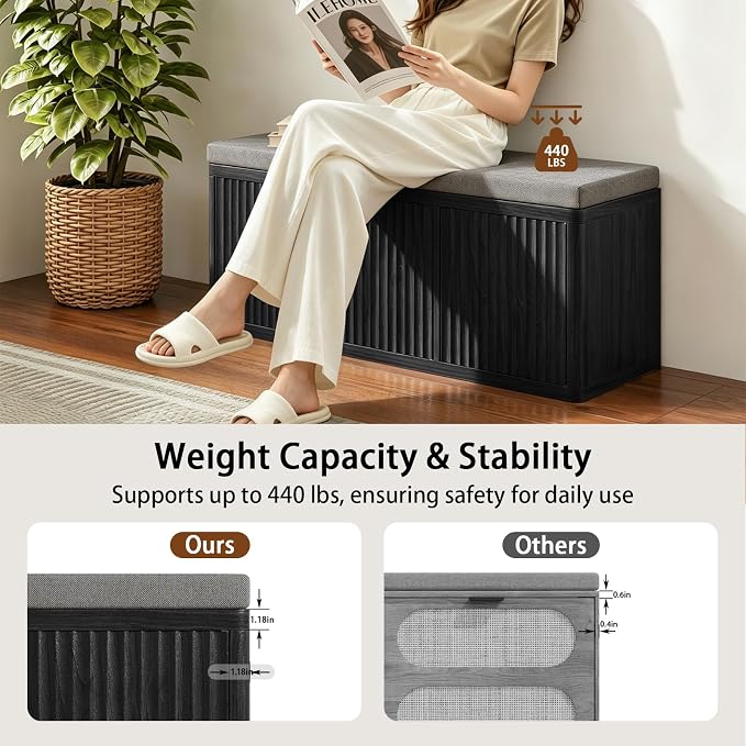 3 Door Shoe Storage Bench-black