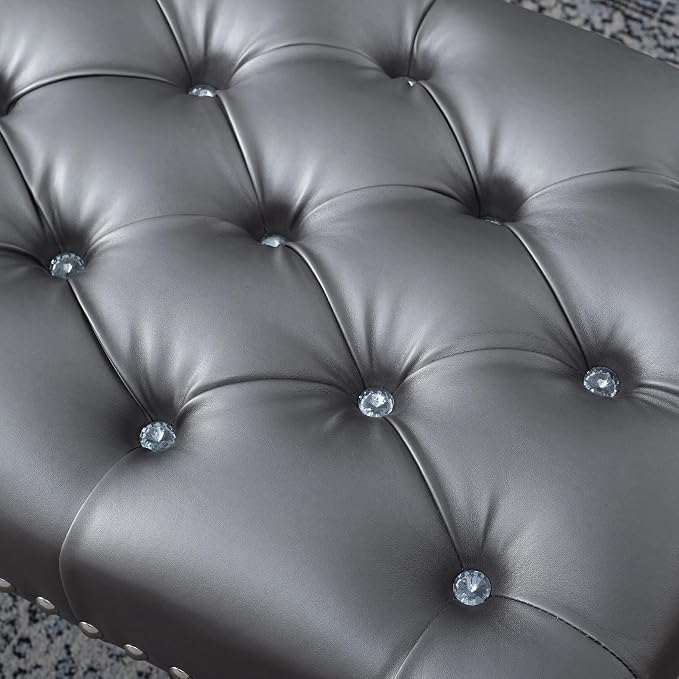 Silver Faux Leather Tufted 48''