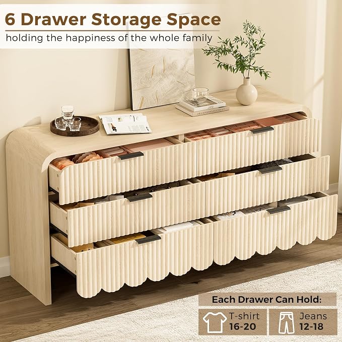 Beige-6 Drawer-dresser