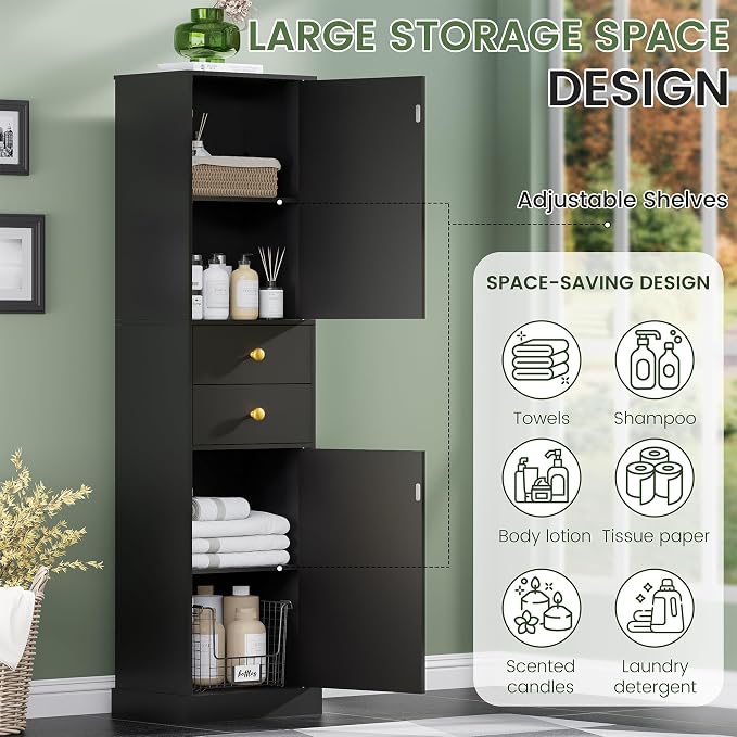 Black With 2 Drawers & Doors