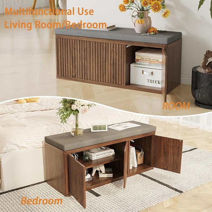 3 Door Shoe Storage Bench-walnut