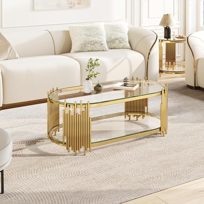 Oval Coffee Table(gold&clear)